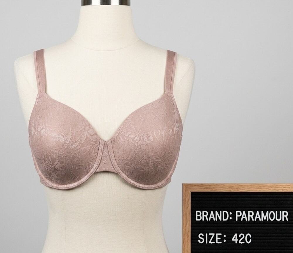 NWT Paramour Floral Jacquard Underwire Contour Bra 42C Dusty Rose Mauve 135083